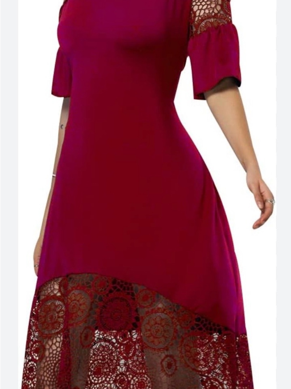 Elegant Burgundy High-Low Lace Hem Dress